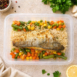 Hake, Brown Rice & Mixed Veg Box